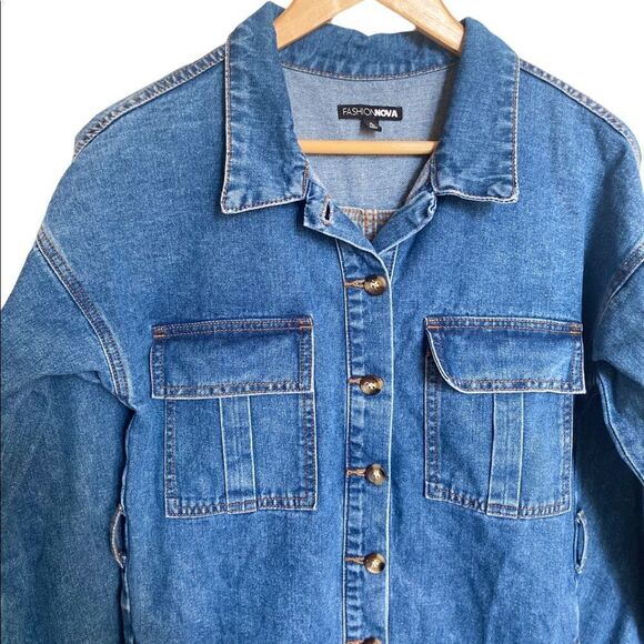 Fashion Nova Denim Romper Long Sleeves Size Small - Picture 6 of 6